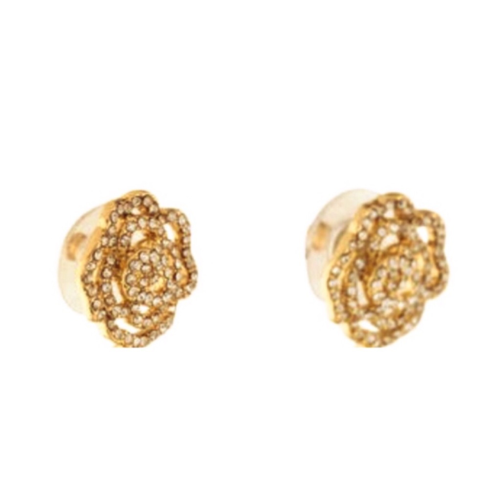New Kate Spade Gold Crystal Rose Pavè Earrings - Picture 4 of 6